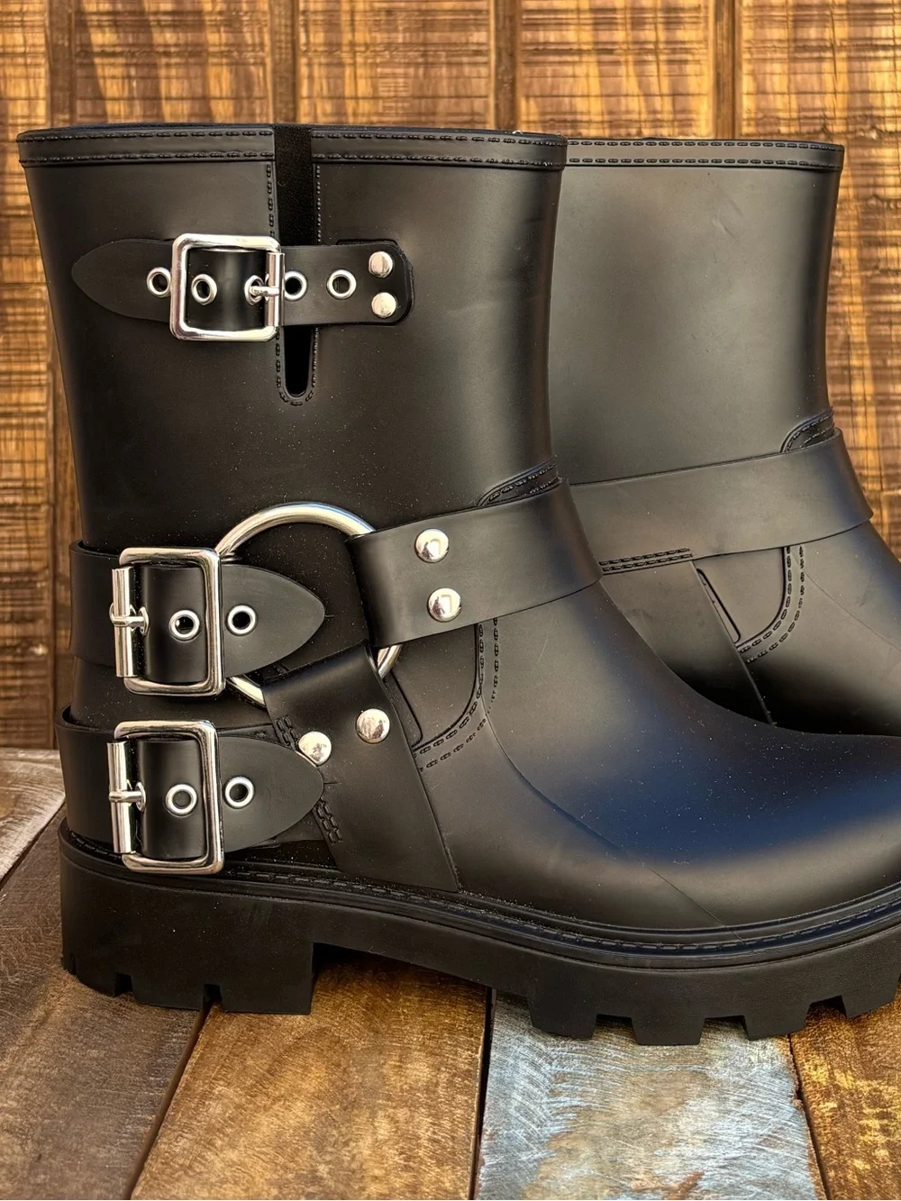 Jeffrey Campbell Black Moto Chunky Rain Boots
